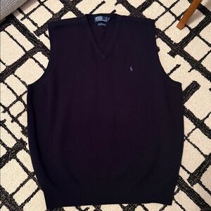 Polo Ralph Lauren Sweater Vest Men XXLARGE 100% Lambswool navy blue V-NECK LOGO